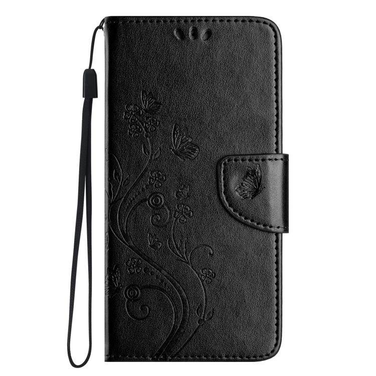 For iPhone 16e Butterfly Flower Pattern Flip Leather Phone Case(Black)
