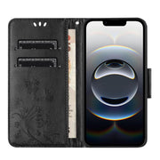 For iPhone 16e Butterfly Flower Pattern Flip Leather Phone Case(Black)
