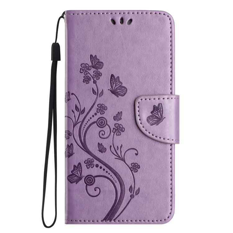 For iPhone 16e Butterfly Flower Pattern Flip Leather Phone Case(Light Purple)