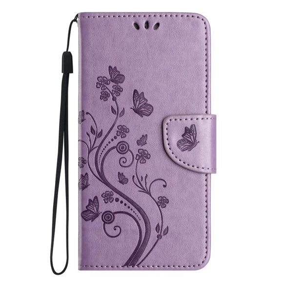 For iPhone 16e Butterfly Flower Pattern Flip Leather Phone Case(Light Purple)