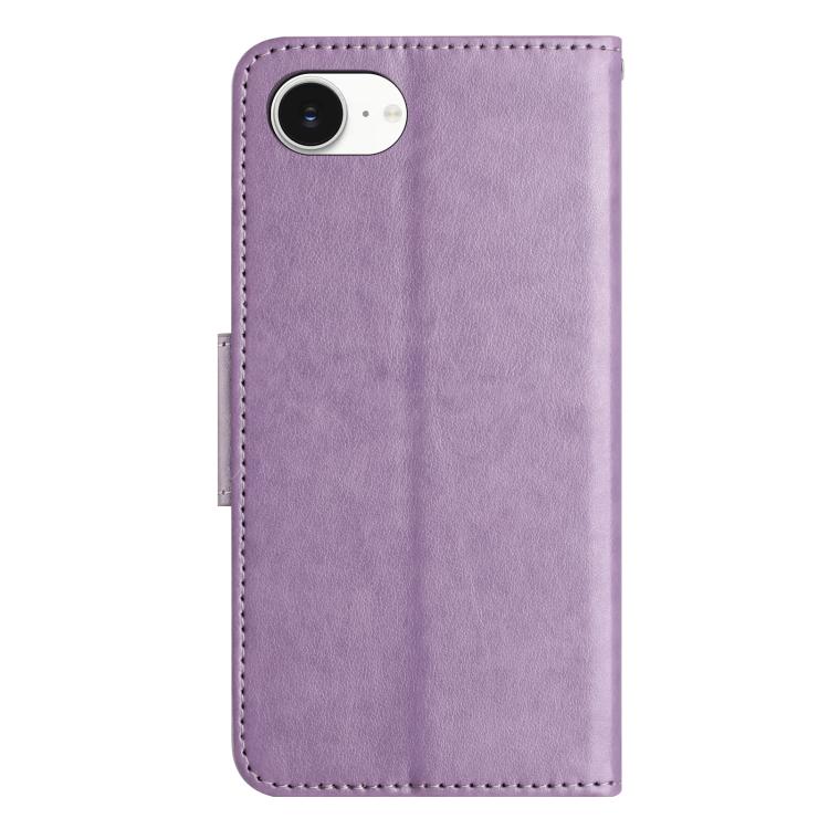For iPhone 16e Butterfly Flower Pattern Flip Leather Phone Case(Light Purple)