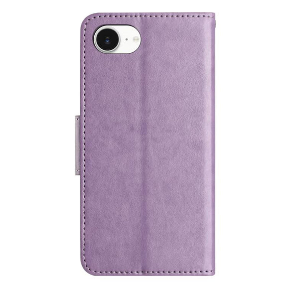 For iPhone 16e Butterfly Flower Pattern Flip Leather Phone Case(Light Purple)
