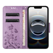 For iPhone 16e Butterfly Flower Pattern Flip Leather Phone Case(Light Purple)