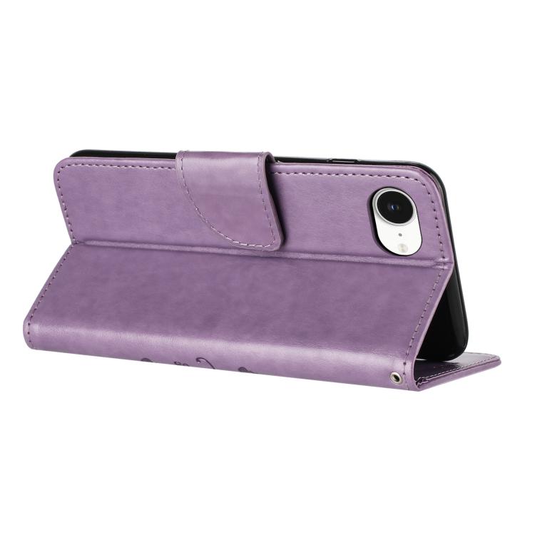 For iPhone 16e Butterfly Flower Pattern Flip Leather Phone Case(Light Purple)