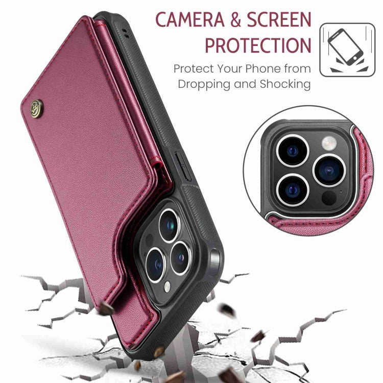 For iPhone 15 Pro CaseMe C22 Card Slots Holder RFID Anti-theft Phone Case(Wine Red)