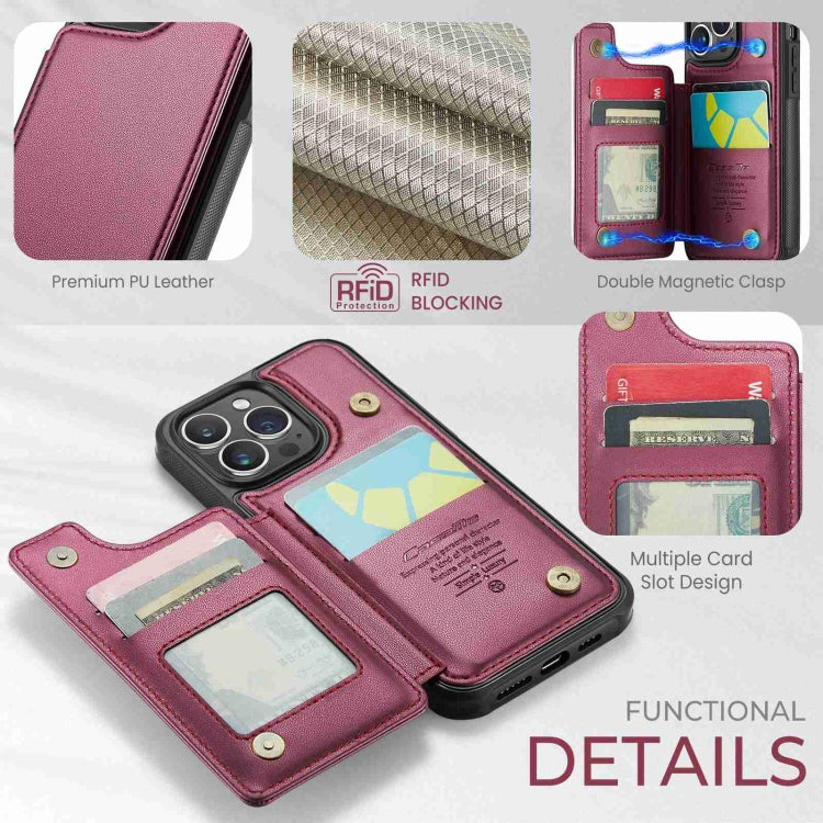 For iPhone 15 Pro CaseMe C22 Card Slots Holder RFID Anti-theft Phone Case(Wine Red)