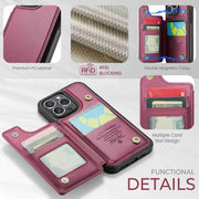 For iPhone 15 Pro CaseMe C22 Card Slots Holder RFID Anti-theft Phone Case(Wine Red)