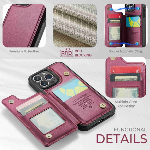 For iPhone 15 Pro CaseMe C22 Card Slots Holder RFID Anti-theft Phone Case(Wine Red)