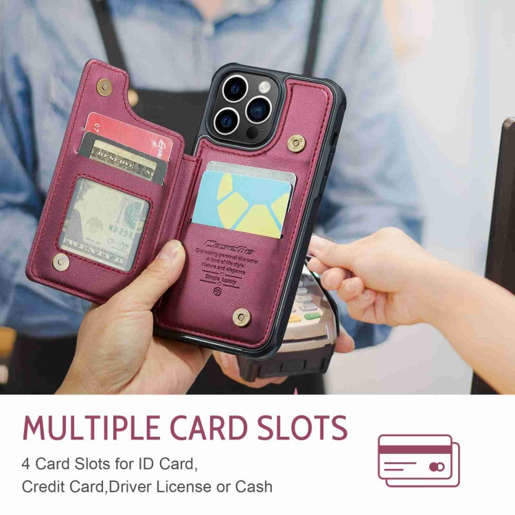 For iPhone 15 Pro CaseMe C22 Card Slots Holder RFID Anti-theft Phone Case(Wine Red)