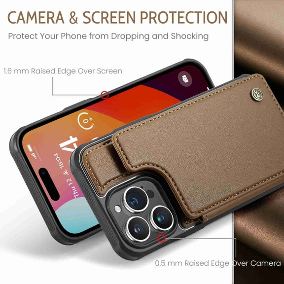 For iPhone 15 Pro CaseMe C22 Card Slots Holder RFID Anti-theft Phone Case(Brown)