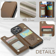 For iPhone 15 Pro CaseMe C22 Card Slots Holder RFID Anti-theft Phone Case(Brown)