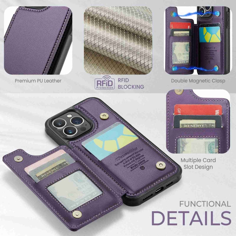 For iPhone 15 Pro CaseMe C22 Card Slots Holder RFID Anti-theft Phone Case(Purple)