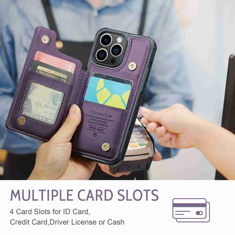 For iPhone 15 Pro CaseMe C22 Card Slots Holder RFID Anti-theft Phone Case(Purple)