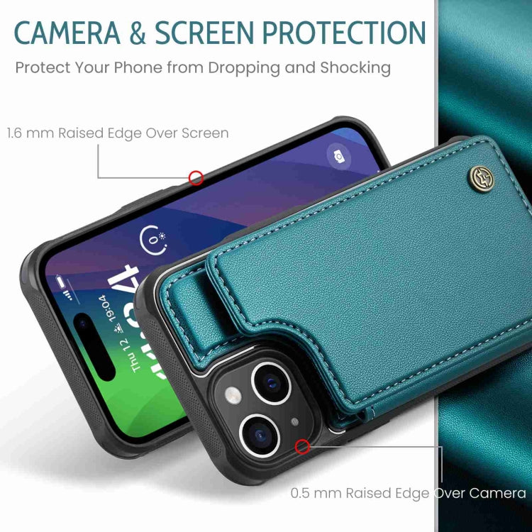 For iPhone 15 CaseMe C22 Card Slots Holder RFID Anti-theft Phone Case(Blue Green)