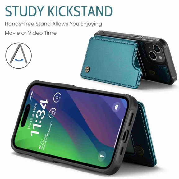 For iPhone 15 CaseMe C22 Card Slots Holder RFID Anti-theft Phone Case(Blue Green)