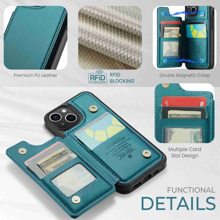 For iPhone 15 CaseMe C22 Card Slots Holder RFID Anti-theft Phone Case(Blue Green)