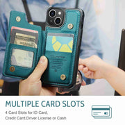 For iPhone 15 CaseMe C22 Card Slots Holder RFID Anti-theft Phone Case(Blue Green)