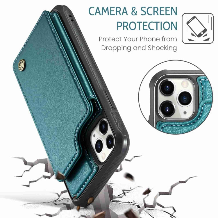 For iPhone 11 Pro CaseMe C22 Card Slots Holder RFID Anti-theft Phone Case(Blue Green)