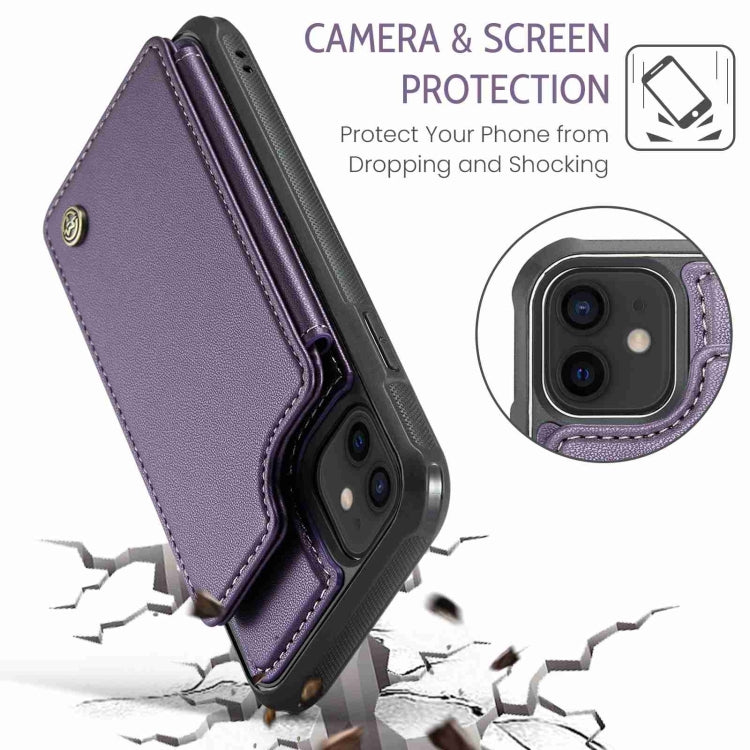 For iPhone 12 / 12 Pro CaseMe C22 Card Slots Holder RFID Anti-theft Phone Case(Purple)