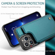For iPhone 13 Pro CaseMe C22 Card Slots Holder RFID Anti-theft Phone Case(Blue Green)