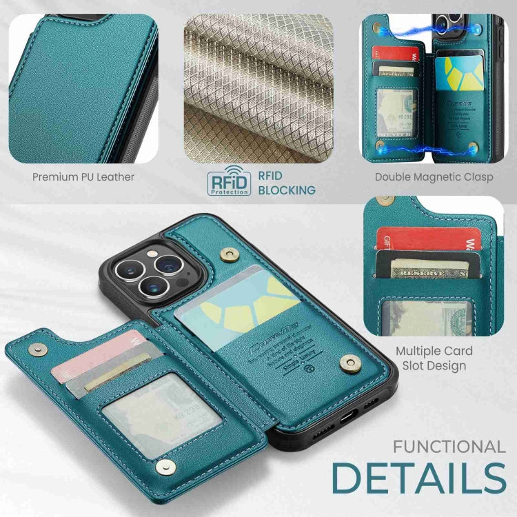 For iPhone 13 Pro CaseMe C22 Card Slots Holder RFID Anti-theft Phone Case(Blue Green)