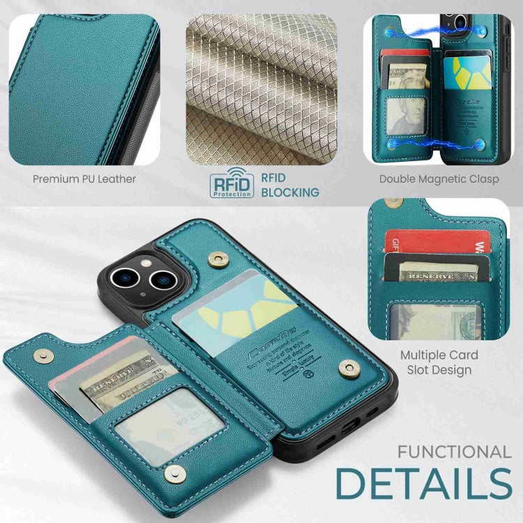 For iPhone 14 CaseMe C22 Card Slots Holder RFID Anti-theft Phone Case(Blue Green)