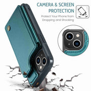 For iPhone 14 CaseMe C22 Card Slots Holder RFID Anti-theft Phone Case(Blue Green)