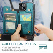 For iPhone 14 CaseMe C22 Card Slots Holder RFID Anti-theft Phone Case(Blue Green)