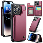 For iPhone 14 Pro CaseMe C22 Card Slots Holder RFID Anti-theft Phone Case(Wine Red)