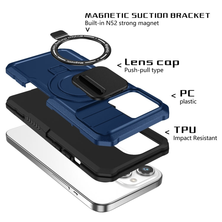 For iPhone 15 Pro Sliding Camshield Magsafe Holder TPU Hybrid PC Phone Case(Royal Blue)