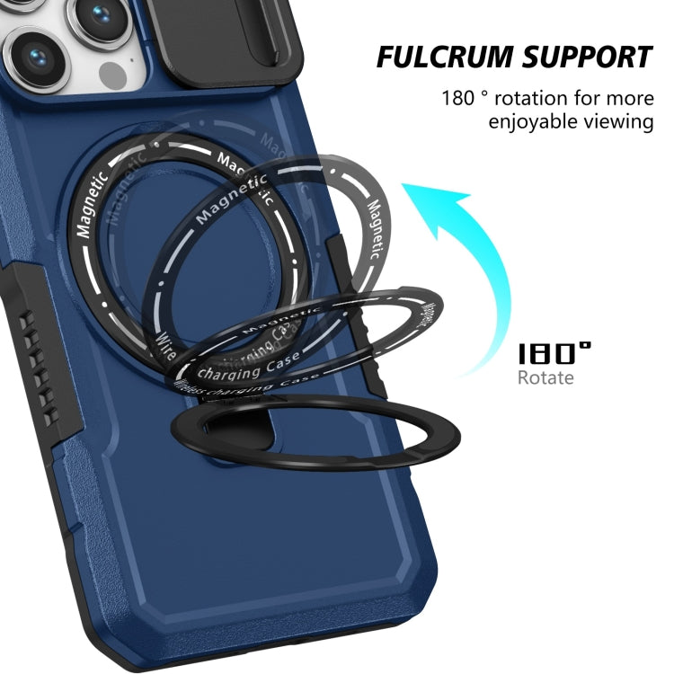 For iPhone 15 Pro Sliding Camshield Magsafe Holder TPU Hybrid PC Phone Case(Royal Blue)