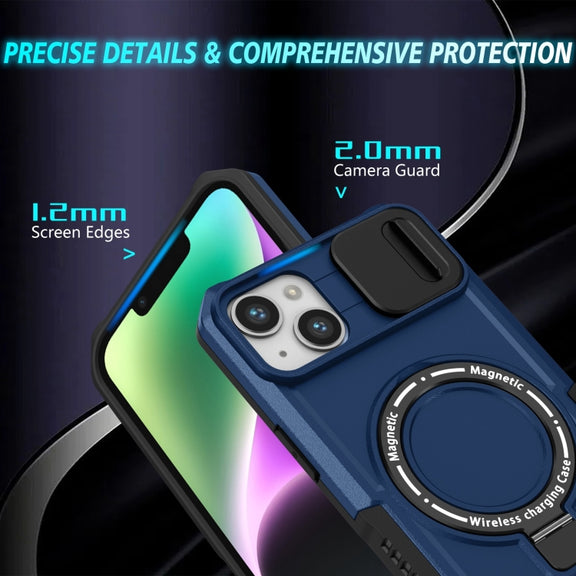 For iPhone 15 Sliding Camshield Magsafe Holder TPU Hybrid PC Phone Case(Royal Blue)