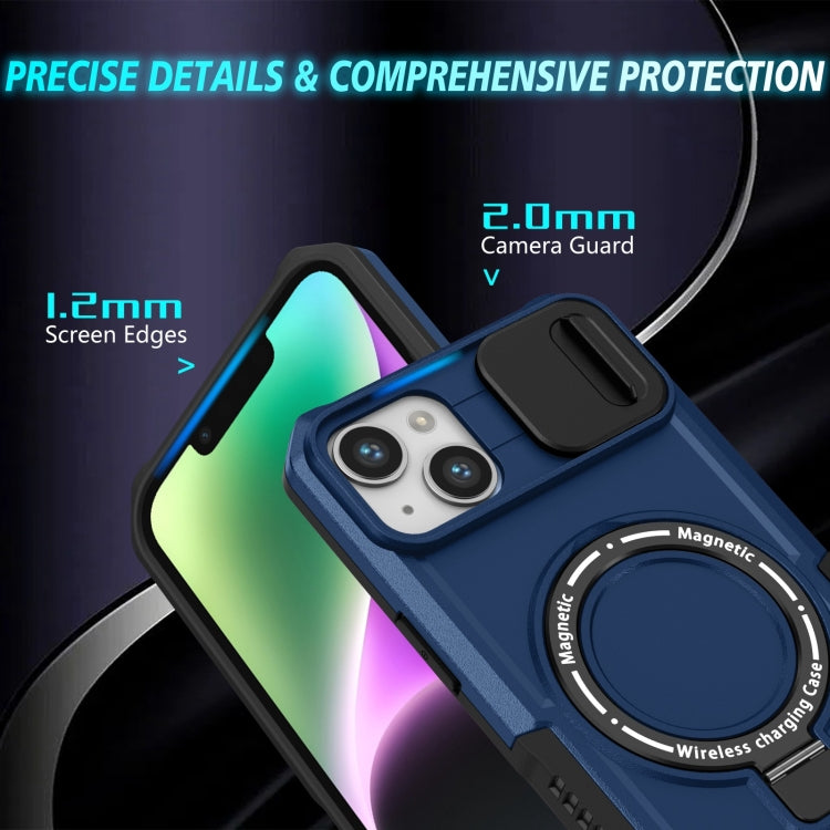 For iPhone 15 Sliding Camshield Magsafe Holder TPU Hybrid PC Phone Case(Royal Blue)