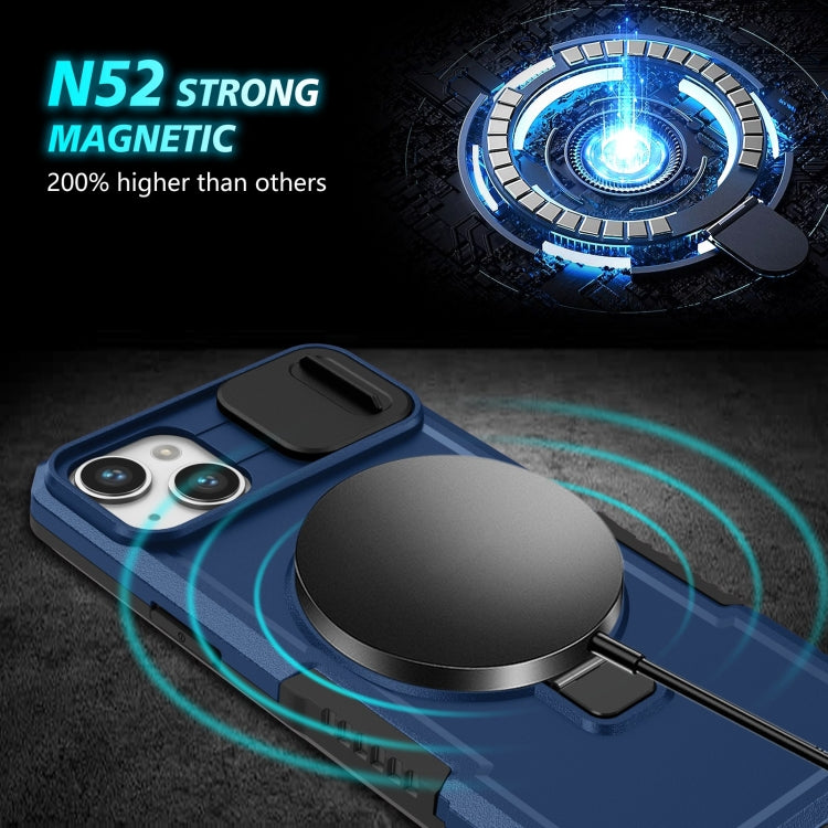 For iPhone 15 Sliding Camshield Magsafe Holder TPU Hybrid PC Phone Case(Royal Blue)