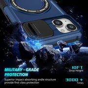 For iPhone 15 Sliding Camshield Magsafe Holder TPU Hybrid PC Phone Case(Royal Blue)