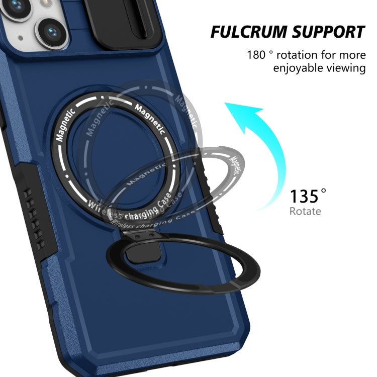 For iPhone 15 Sliding Camshield Magsafe Holder TPU Hybrid PC Phone Case(Royal Blue)