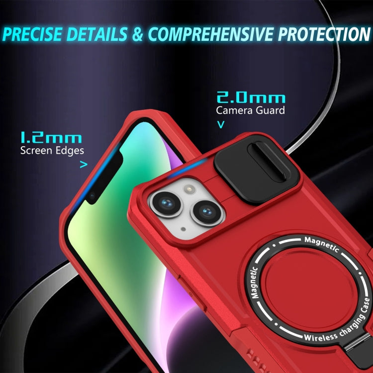 For iPhone 14 Sliding Camshield Magsafe Holder TPU Hybrid PC Phone Case(Red)