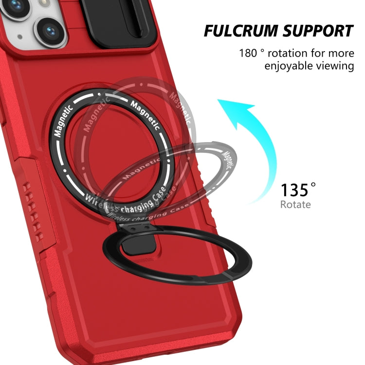For iPhone 14 Sliding Camshield Magsafe Holder TPU Hybrid PC Phone Case(Red)