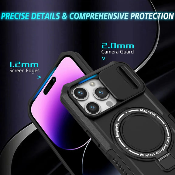 For iPhone 14 Pro Sliding Camshield Magsafe Holder TPU Hybrid PC Phone Case(Black)