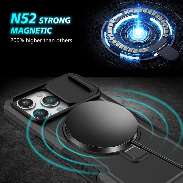 For iPhone 14 Pro Sliding Camshield Magsafe Holder TPU Hybrid PC Phone Case(Black)