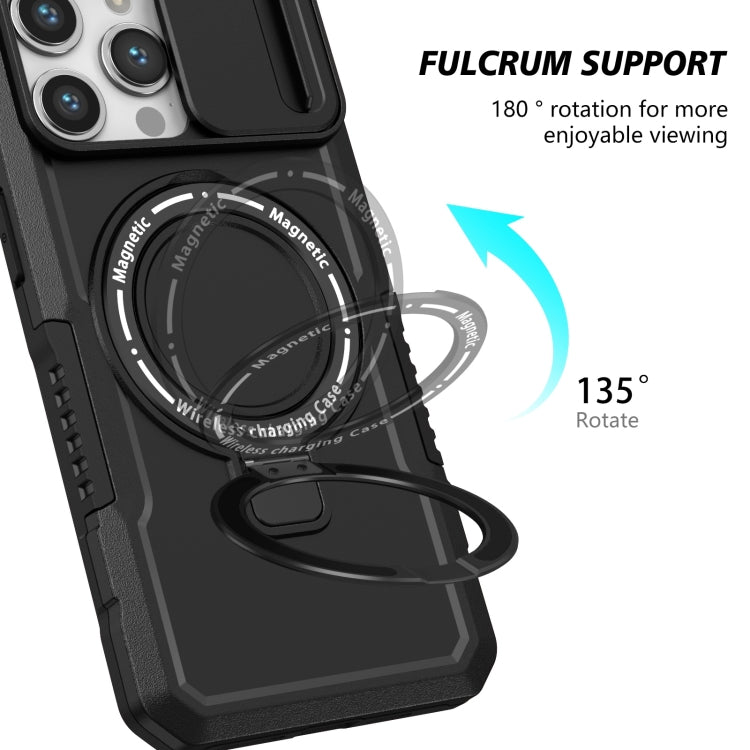 For iPhone 14 Pro Sliding Camshield Magsafe Holder TPU Hybrid PC Phone Case(Black)