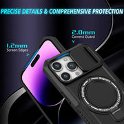 For iPhone 14 Pro Max Sliding Camshield Magsafe Holder TPU Hybrid PC Phone Case(Black)