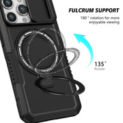 For iPhone 14 Pro Max Sliding Camshield Magsafe Holder TPU Hybrid PC Phone Case(Black)