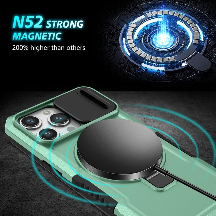 For iPhone 14 Pro Max Sliding Camshield MagSafe Holder TPU Hybrid PC Phone Case(Light Blue)