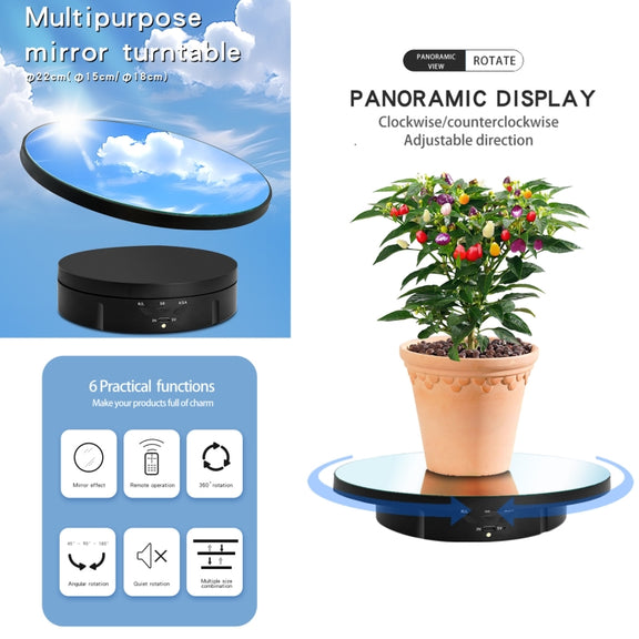22cm Mirror Electric Rotating Display Stand Live Video Shooting Props Turntable Regular Version(Black)