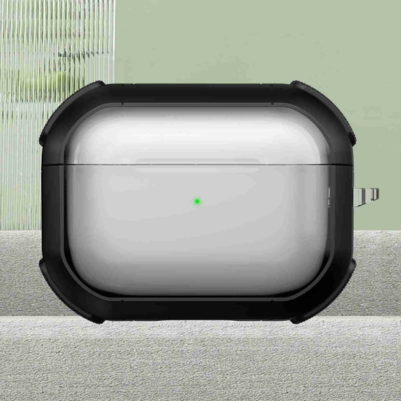 For AirPods Pro Thunder Transparent Armor Wireless Earphones Protective Case(Black)