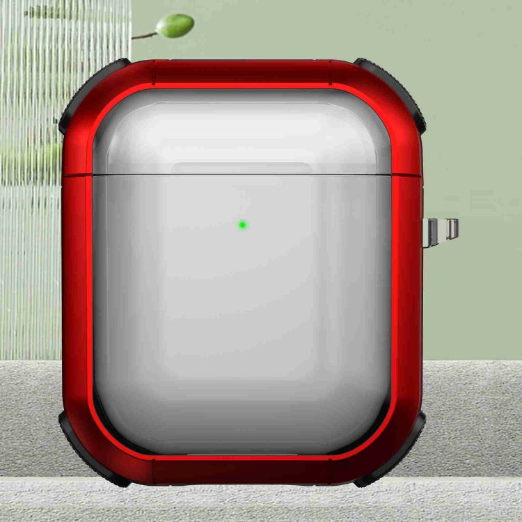For AirPods 2 / 1 Thunder Transparent Armor Wireless Earphones Protective Case(Red)