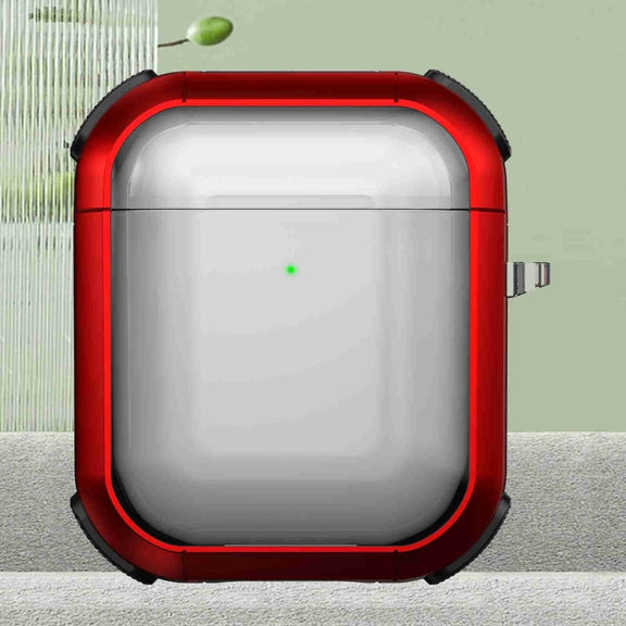 For AirPods 2 / 1 Thunder Transparent Armor Wireless Earphones Protective Case(Red)