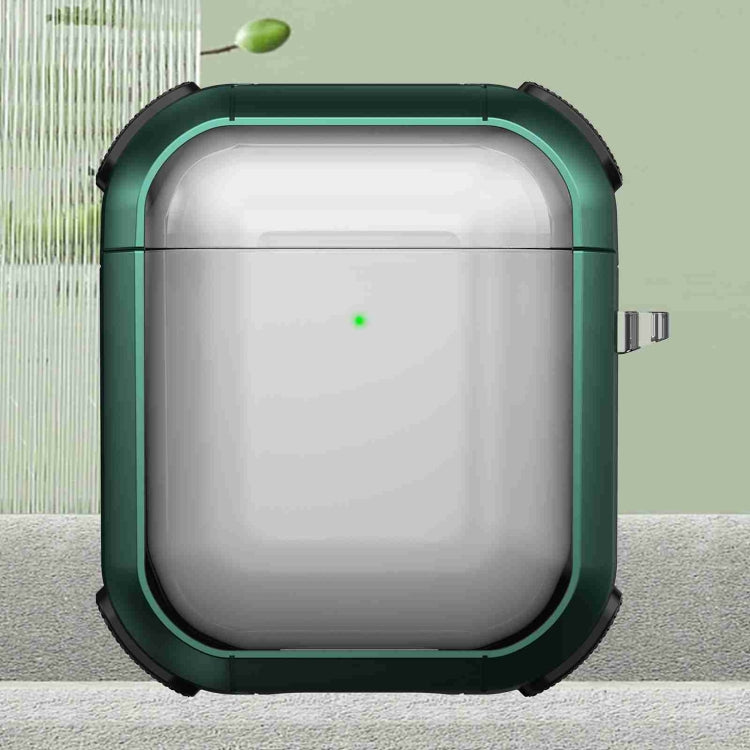 For AirPods 2 / 1 Thunder Transparent Armor Wireless Earphones Protective Case(Green)