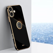 For iPhone 16 Plus XINLI Straight Edge 6D Electroplate TPU Phone Case with Ring Holder(Black)